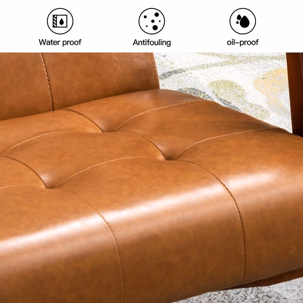 HomeMiYN Vintage Faux Leather Armchair with Solid Wood Legs in Burnt Orange – 6