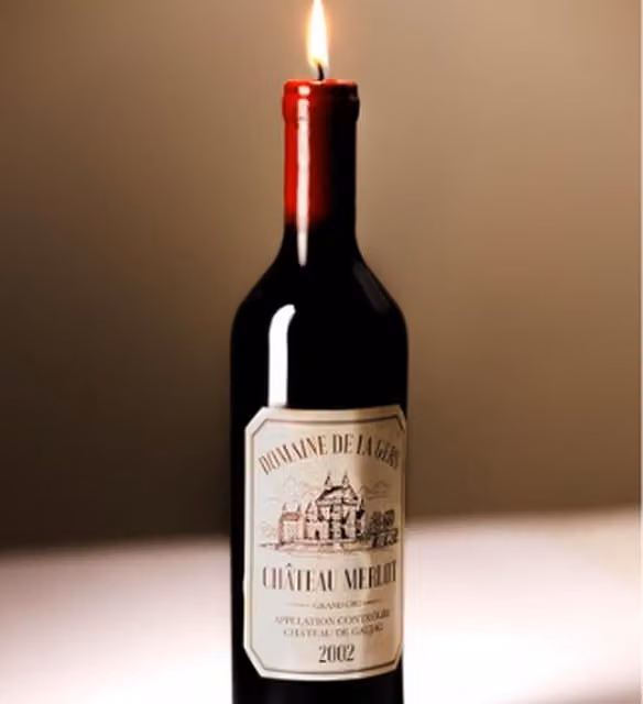 Marco Paul Realistic Wine Bottle Pillar Candle in Black
