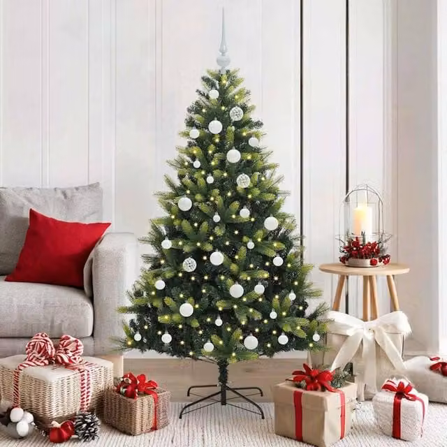 Berkfield Home Artificial Hinged Green Christmas Tree with 150 LEDs, Height: 150 cm