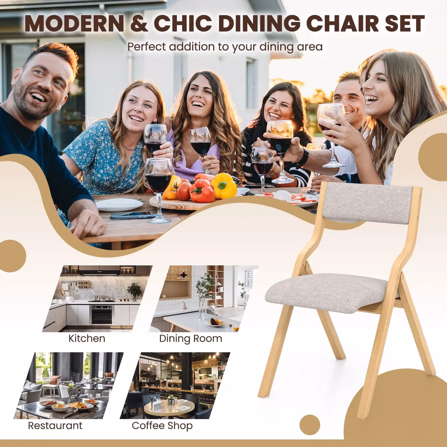 Costway Set of 2 Grey Upholstered Wooden Folding Dining Chairs – 5