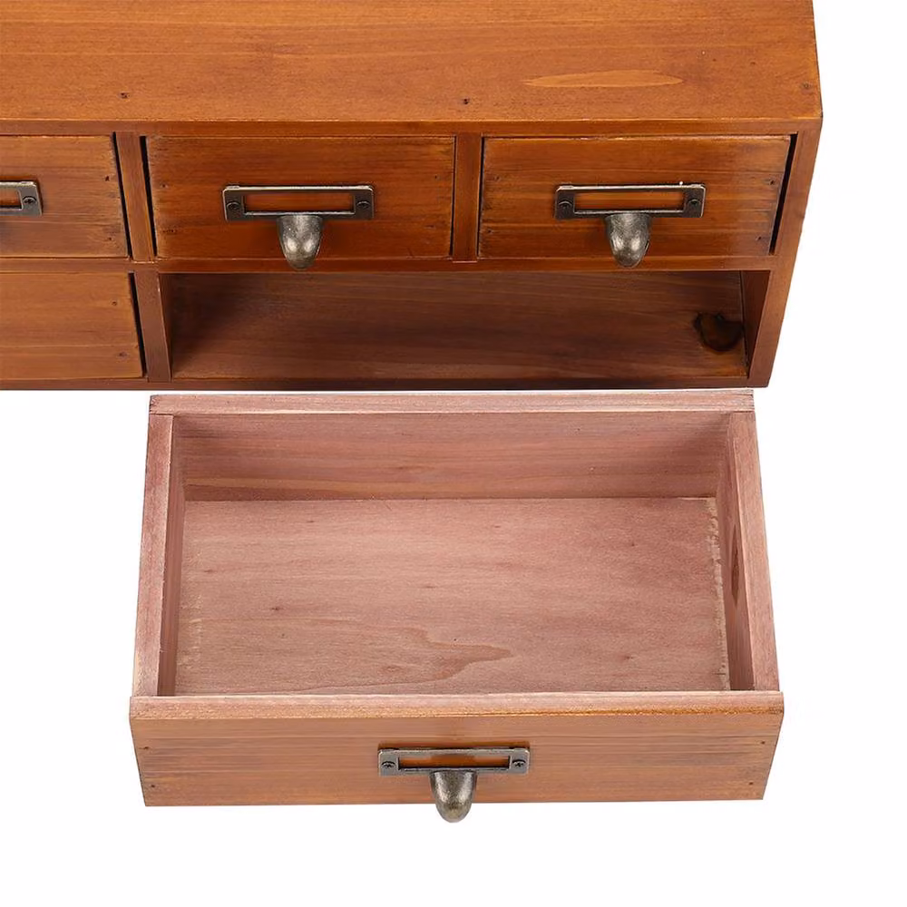 Garden Sanctuary Retro Wood 6-Drawer Desktop Storage Organiser in Brown – 4