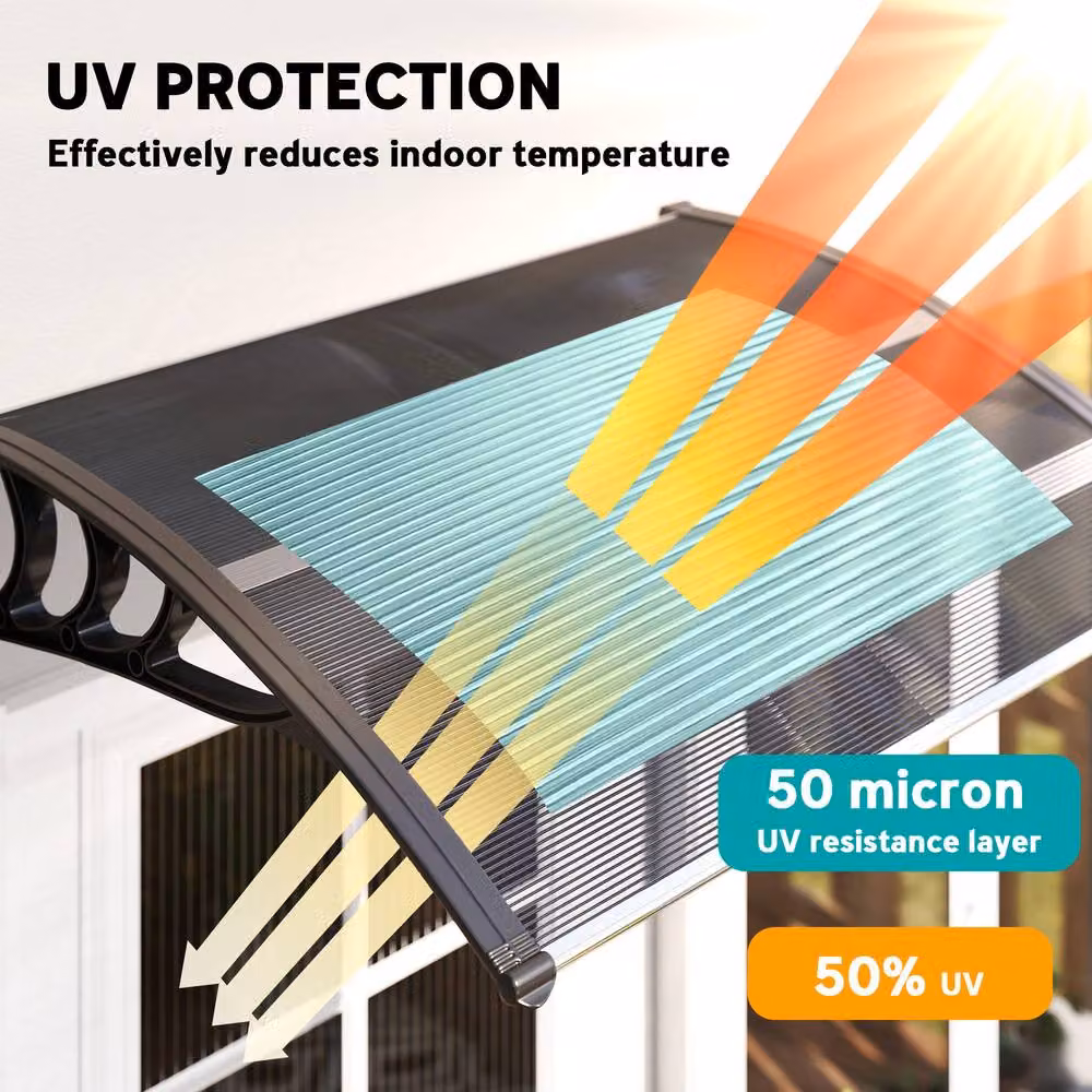 Rolipo Outsunny Front Door Canopy Awning in Black, W: 100 cm, D: 75 cm – 5