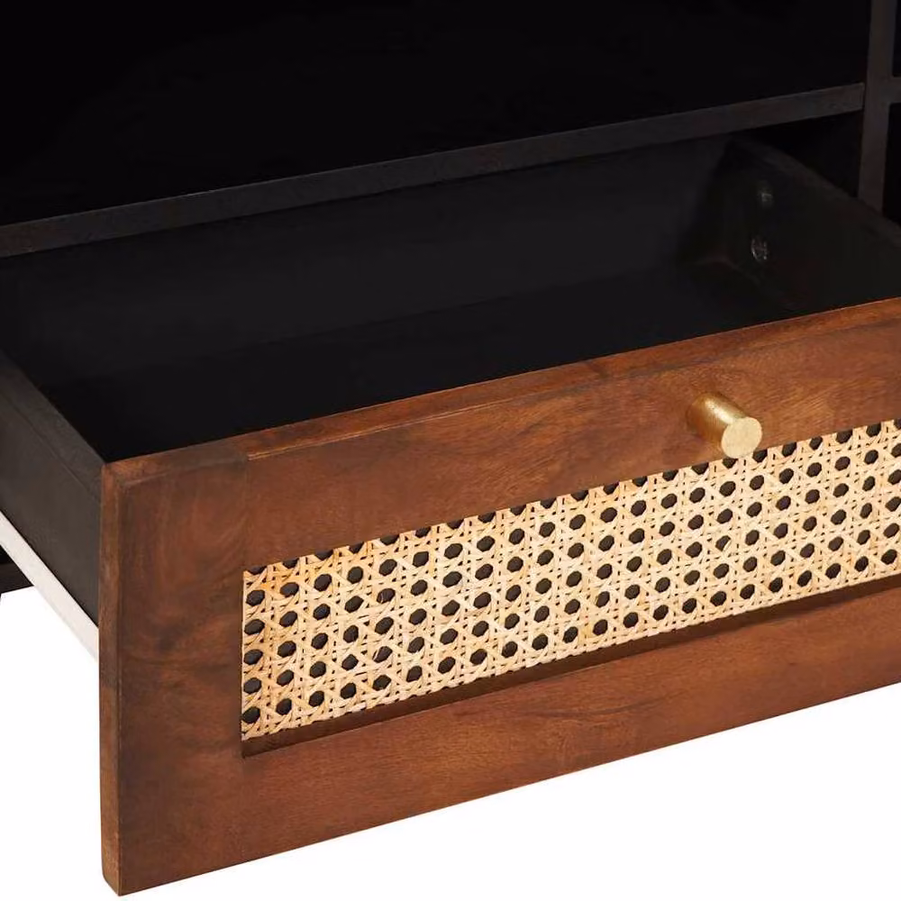 Berkfield Brown Mango Wood and Cane Mid-Century Media Storage Cabinet W/D/H: 80 x 46 x 33.5 cm – 5