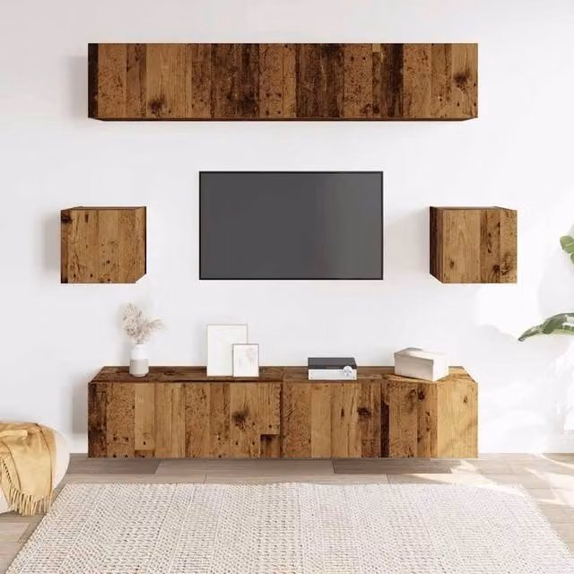 Berkfield Home Classic 6 Piece Wall-Mounted TV Cabinet Set in Brown Engineered Wood – 1