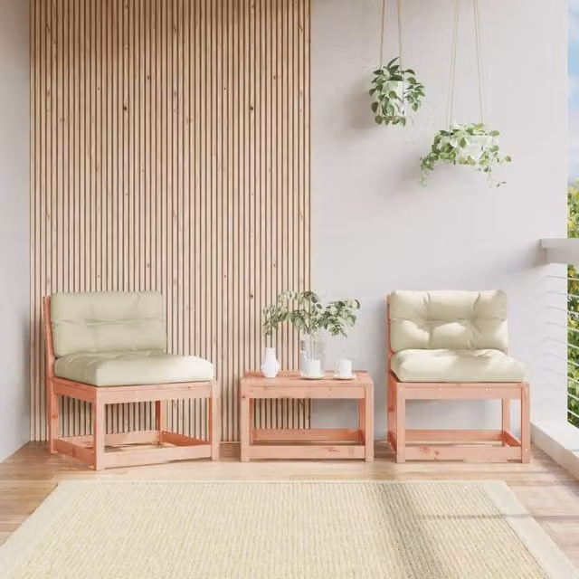 Berkfield Home Douglas 2-Piece Garden Sofa Set with Beige Cushions in Brown Solid Wood