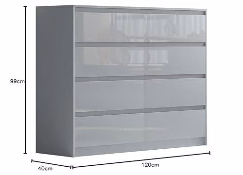 Harmin Handleless High Gloss 8 Drawer Sideboard in Grey W/D/H: 120 x 40 x 99 cm – 2