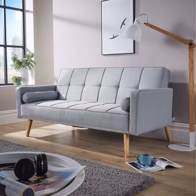 Home Source Eclipse Grey Fabric Linen Sofa Bed with Solid Wood Frame