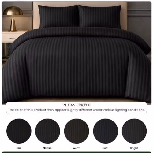 Lazzaro Home Black Satin Stripe Microfibre Double Duvet Cover Set with 2 Pillowcases, W/D/H: 200 x 200 cm and 50 x 75 cm – 3