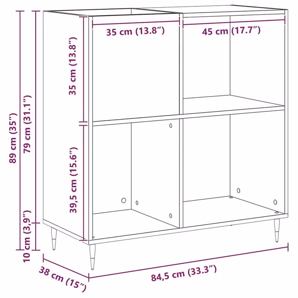Berkfield Home Record Cabinet in Black Oak, W/D/H: 84.5 x 38 x 89 cm – 6