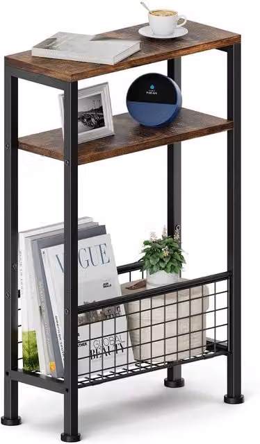 FORGEVIO Rustic Vinyl Record Player Stand in Brown and Multicolour, W/D/H: 30.0 x 40.0 x 71.12 cm