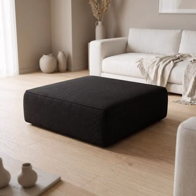 Abakus Direct Tokyo Footstool in Anthracite Grey and Black Basket Weave Fabric – 1
