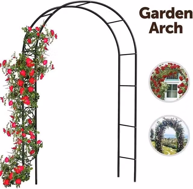 SPETLEK Black Metal Garden Arch Trellis Support, H 240 cm x W 140 cm