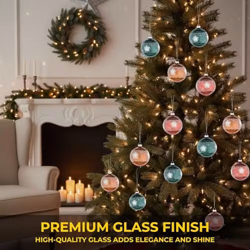 Shatchi 12-Piece Set of Red and Green Glass Christmas Baubles, 8 cm Round Hanging Ornaments – 4