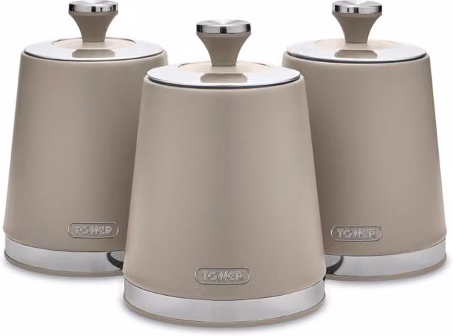 Tower Cavaletto Set of 3 Airtight Metal Canisters in Beige/Sand