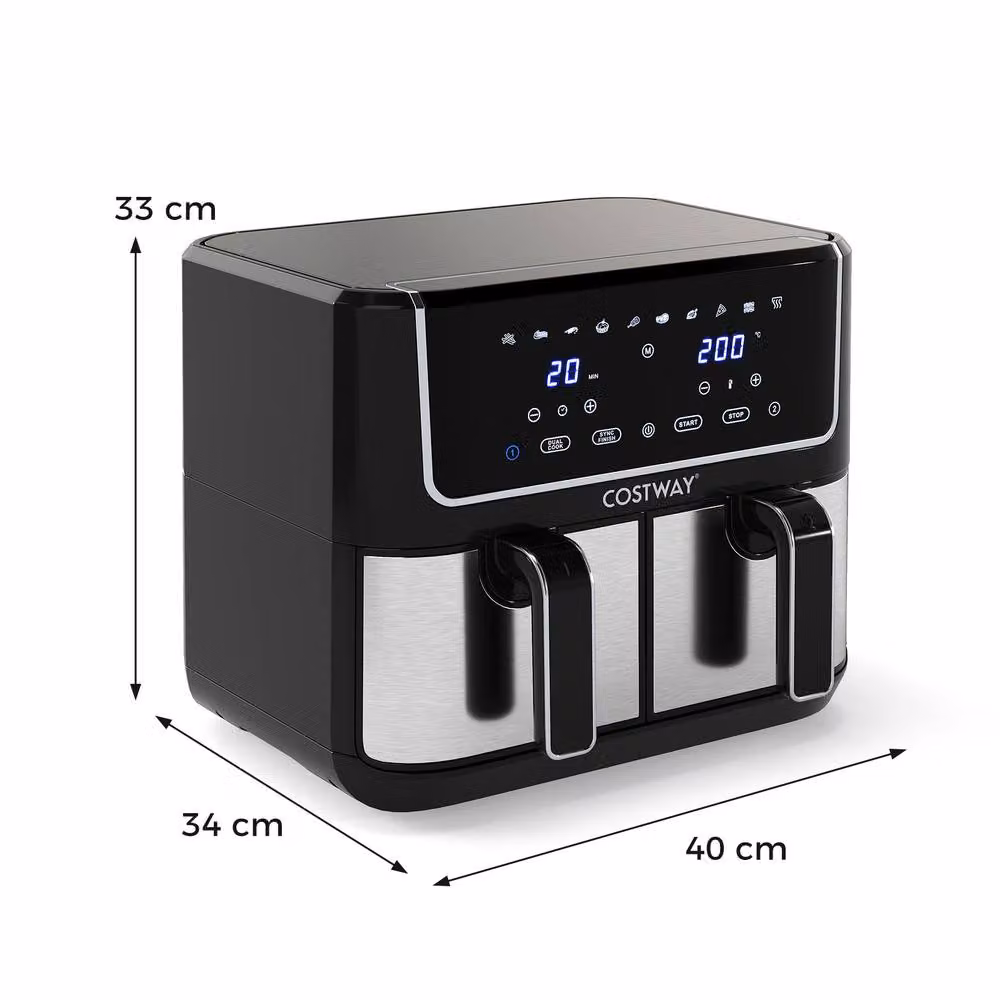 Costway 2100W Dual-Zone Air Fryer Oven with 8L Capacity and 10 Presets in Black – 2