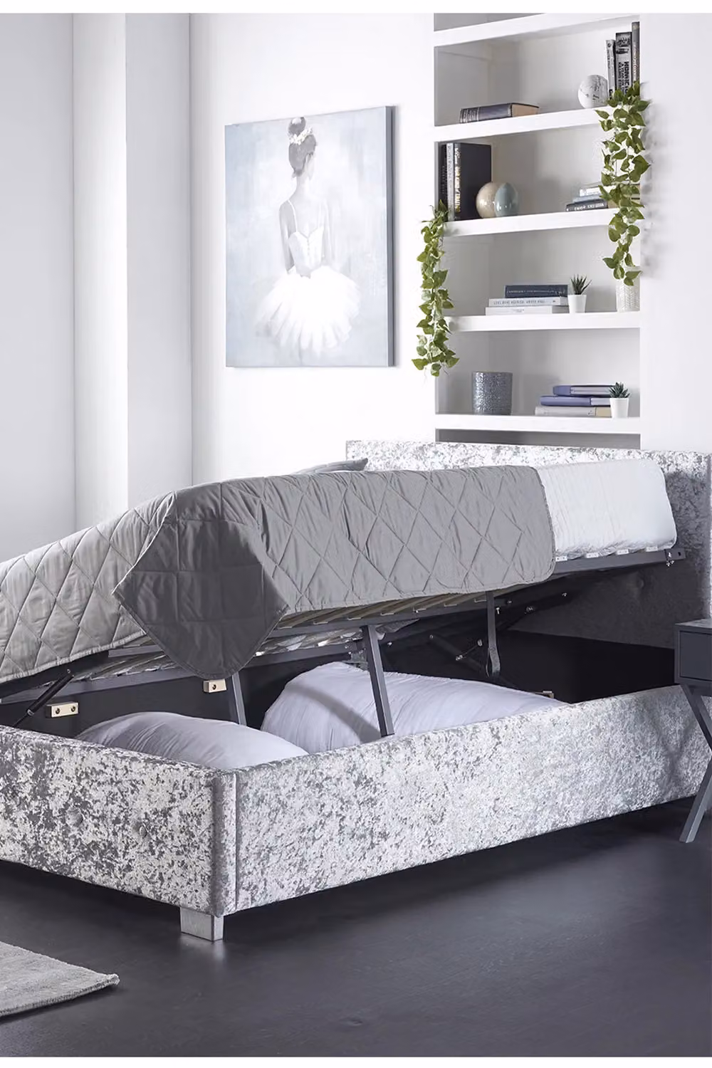Aspire Upholstered Side Opening Ottoman Storage Bed in Silver Grey Velvet, W/D/H: 180 x 200 cm – 2