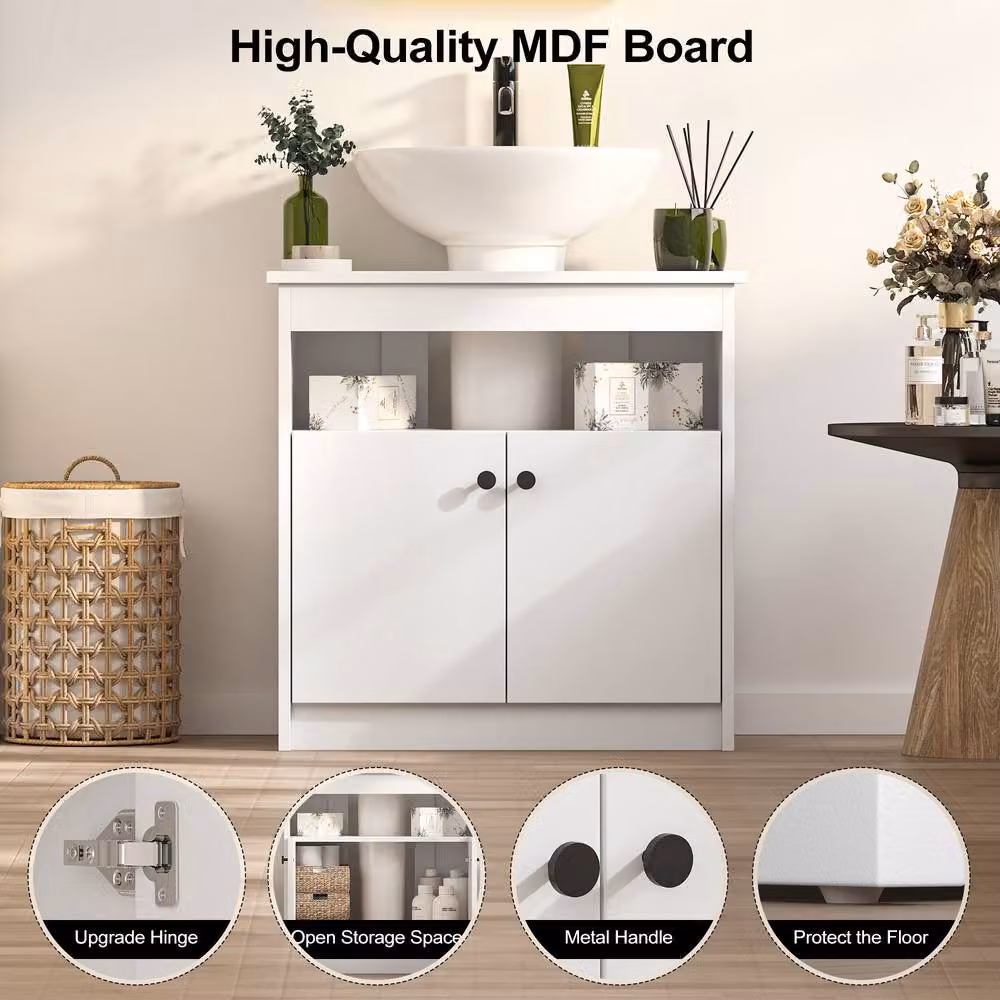KEEPREAPER White Freestanding Under Sink Bathroom Cabinet with 2 Hinged Doors and Internal Shelves, Width: 60 cm – 2