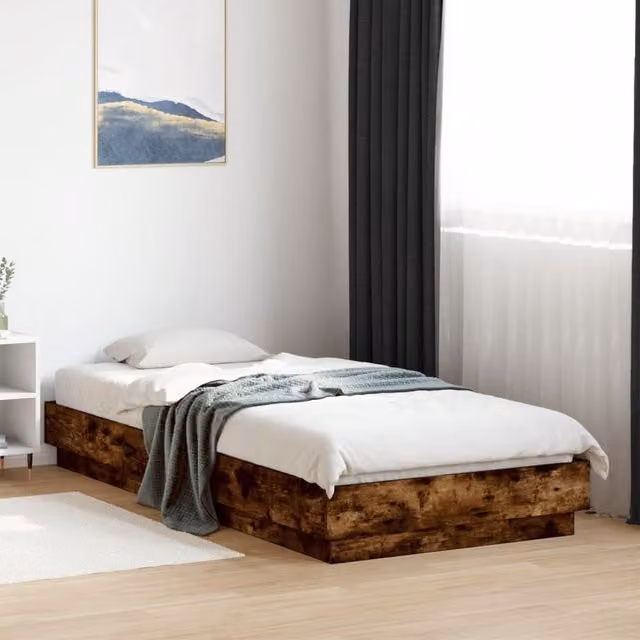 Berkfield Home Smoked Oak Bed Frame in Brown, W/D/H: 100 x 200 cm – 1