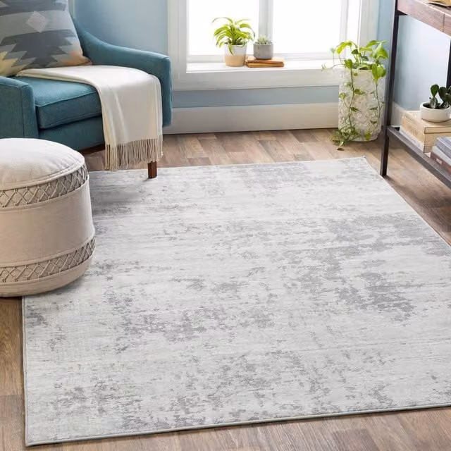 Livabliss Monaco Abstract Modern Marble Wool Rug in Grey and Blue, W: 90 cm, D: 60 cm, H: 1 cm – 1