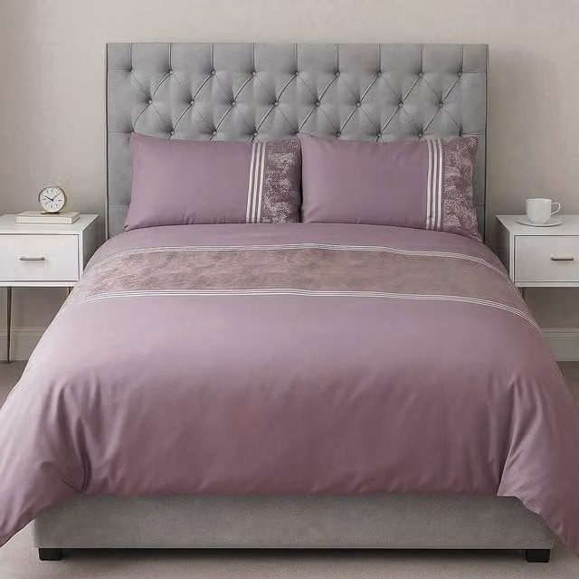 Voltico Mauve Velvet Panel Duvet Cover Set, Purple, W: 140 cm, L: 200 cm – 1