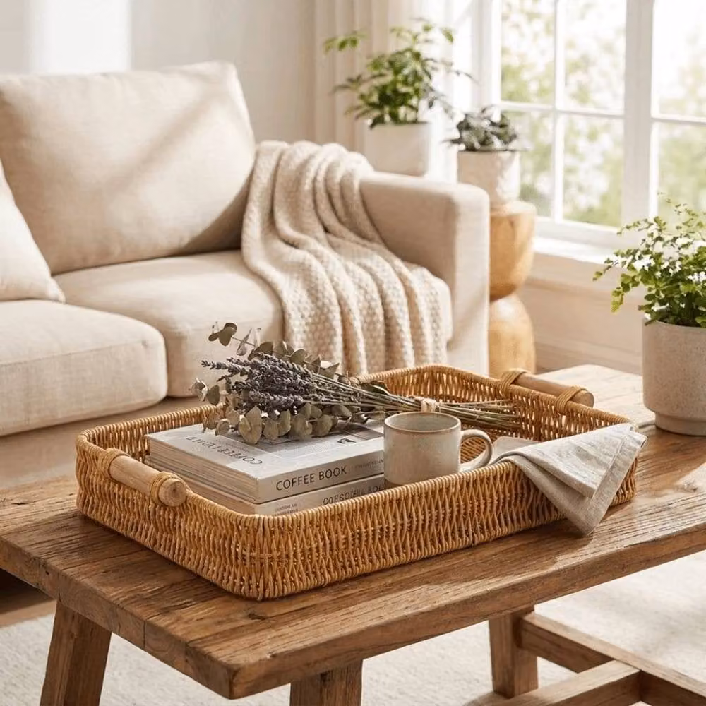 PAWNORA PP Woven Wood Storage Basket in Brown, W/D/H: 30 x 20 x 5 cm – 4