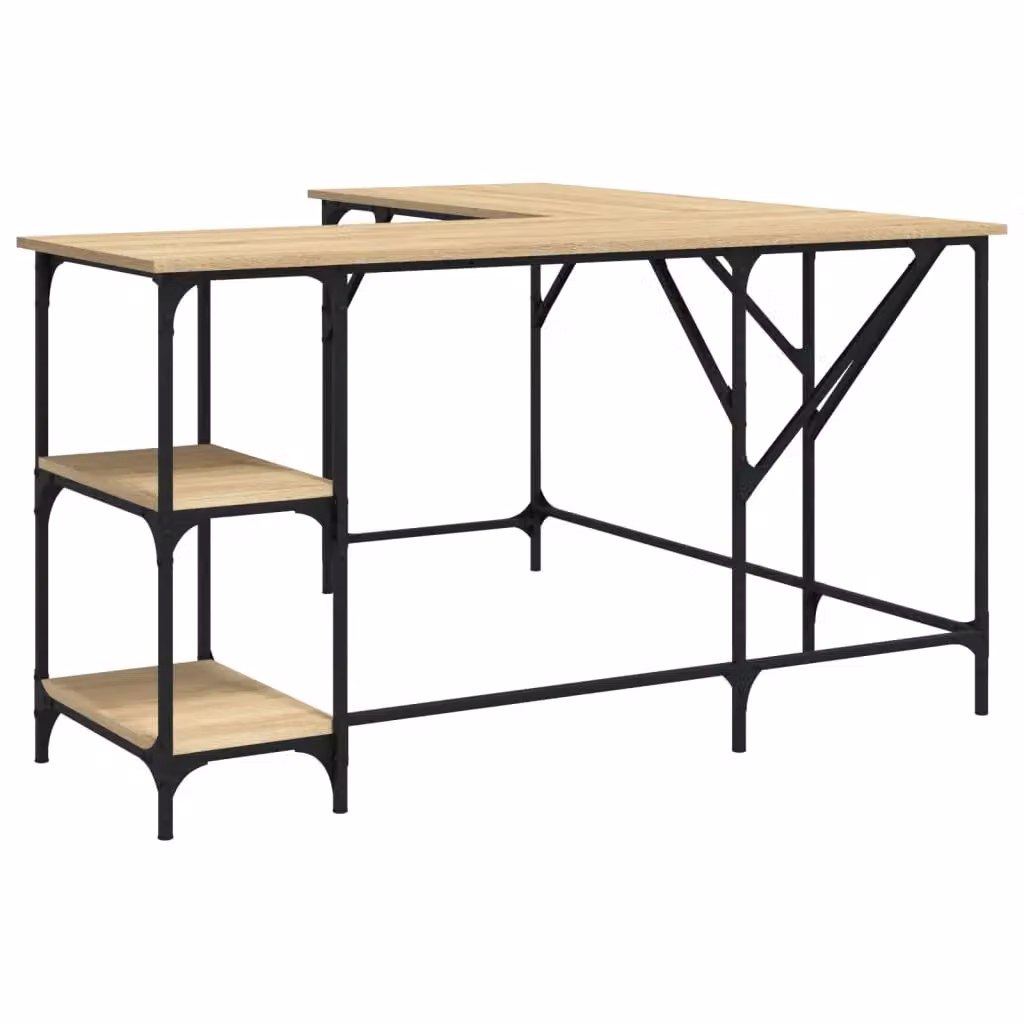 Berkfield Sonoma Oak Corner Home Desk in Brown, W/D/H: 139 x 139 x 75 cm – 2