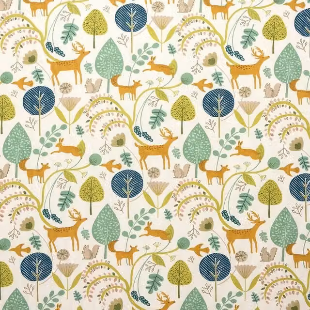 Terrys Scandi Woodland Graphic Cotton Fabric in Green and Multicolour