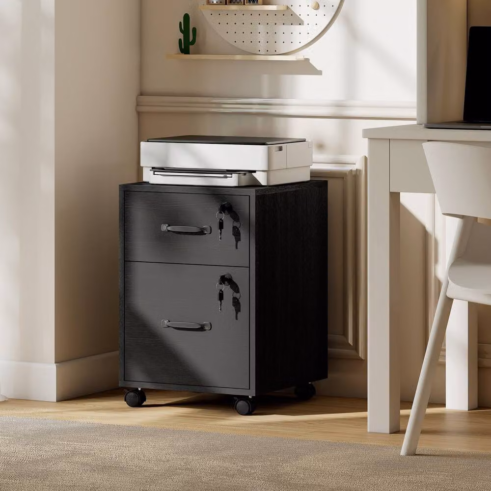 STILVORA 2 Drawer Filing Cabinet with Castors in Black – 9