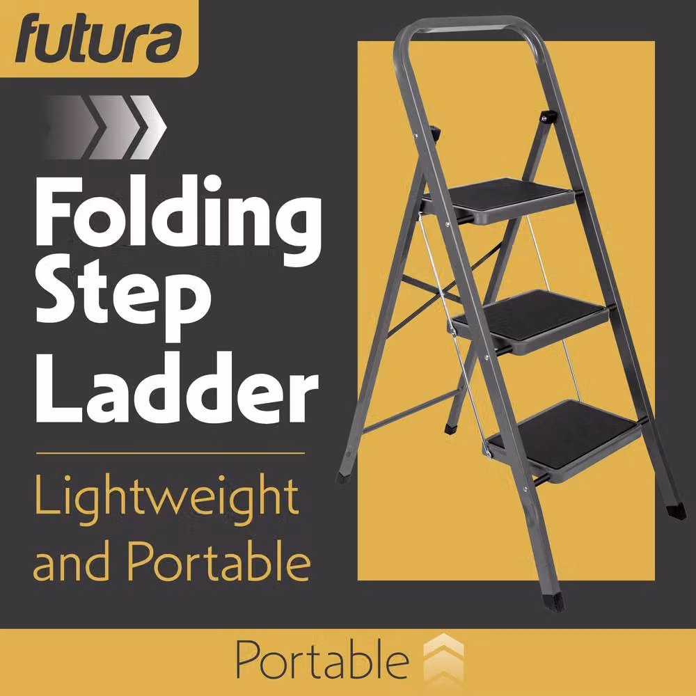 Futura 3 Step Heavy-Duty Steel Folding Step Ladder in Grey – 2