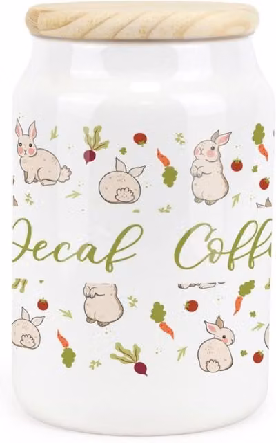 Purely Home Allotment Rabbits Ceramic Decaf Coffee Storage Canister in Green and White
