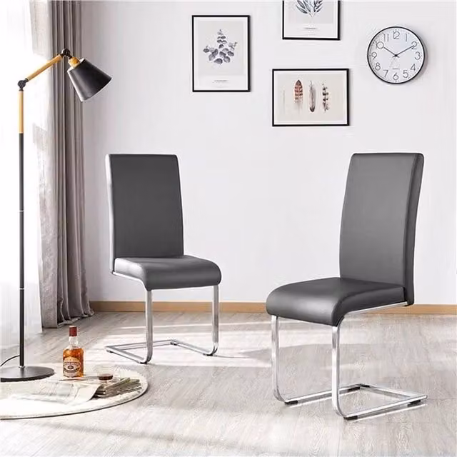 EONLION Set of 2 Dark Grey Synthetic Leather Padded Dining Chairs