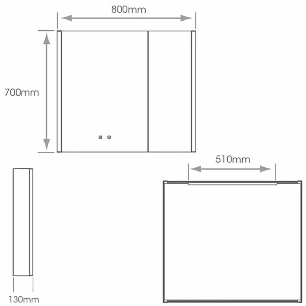 Loops IP44 LED Twin Bathroom Mirror Cabinet with Bluetooth Speaker and Demister, W: 80 cm, H: 70 cm, D: 13 cm – 2