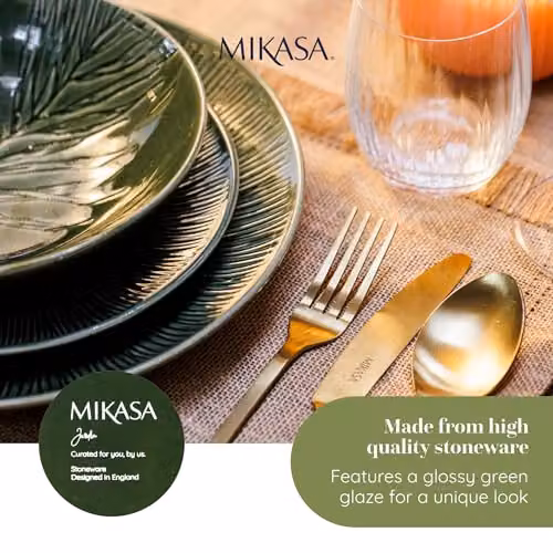 Mikasa Jardin Floral Stoneware Pasta Bowl Set, Green, 4 Pieces, Diameter: 20 cm – 4