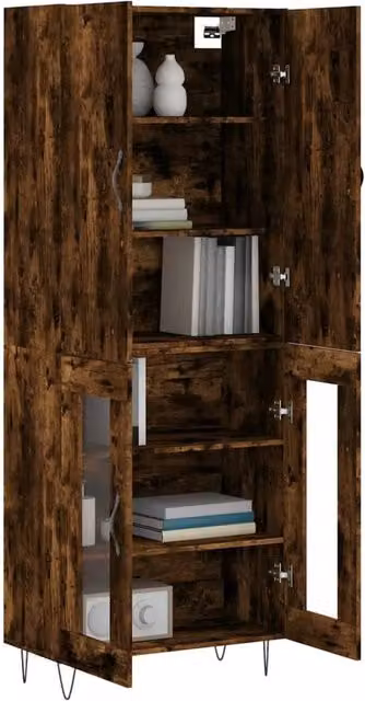 Berkfield Home Industrial Highboard in Smoked Oak with Glass Doors, Brown, W/D/H: 69.5 x 34 x 180 cm – 1
