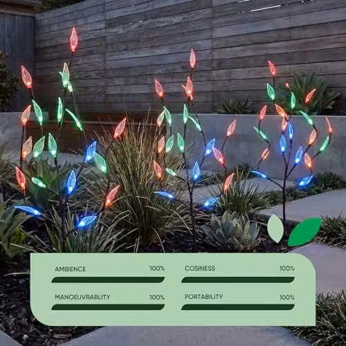 Gardenwize Pack of 3 Multi-Coloured LED Solar Tree Lights in Black – 4