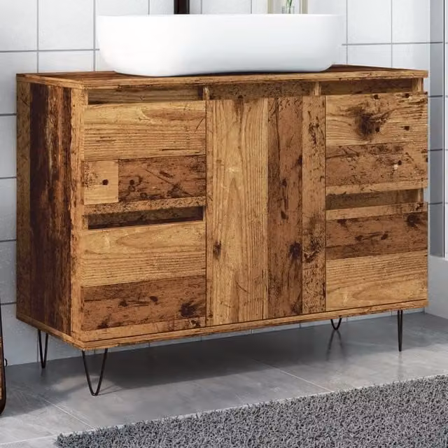 Berkfield Home Bathroom Cabinet in Old Wood Brown, W/D/H: 80 x 33 x 60 cm – 1