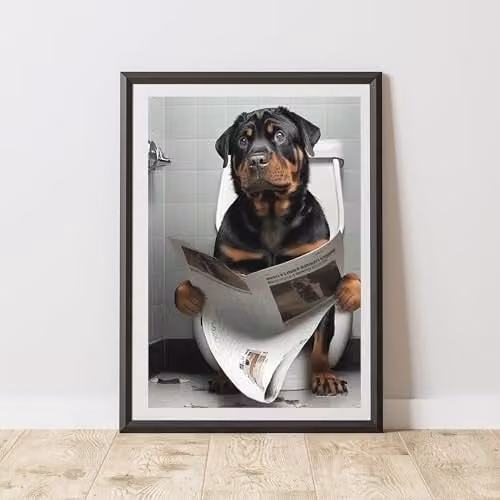60 Second Makeover Rottweiler On The Toilet Multicolour Paper Poster, W/H: 21.0 x 29.7 cm