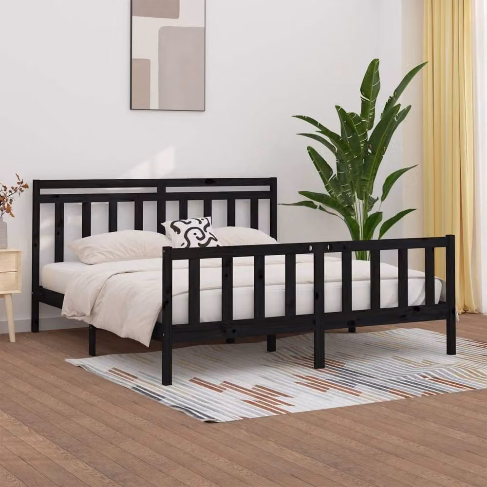 Berkfield Home Beautiful Bed Frame in Black Solid Pine, W/D/H: 200 x 200 x 206 cm – 2
