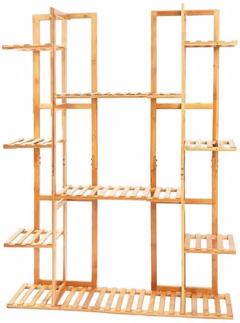 Kelvenix 17 Pot Brown Wood Ladder Plant Stand and Flower Holder Rack
