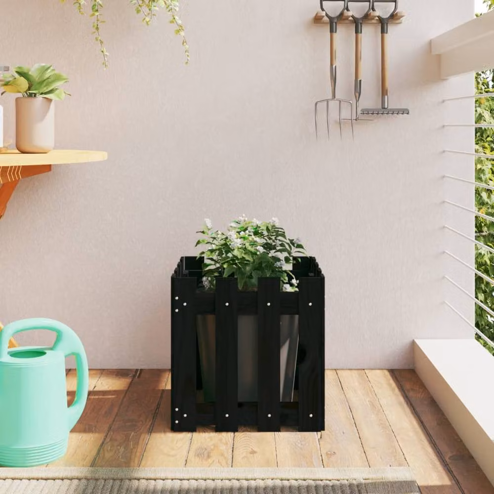 Berkfield Home Beautiful Garden Planter with Fence Design in Black, W/D/H: 40 x 40 x 40 cm – 2