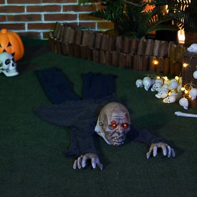 HOMCOM Sound Activated Crawling Zombie Halloween Outdoor Decoration, Multicolour – 1