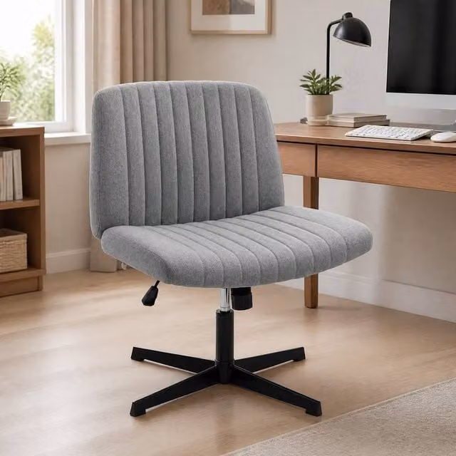 STILVORA Grey Fabric Armless Task Chair with Swivel and Weight Adjustment