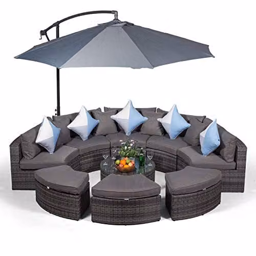 Thats Furniture Monaco Luxury Large U-Shape Rattan Garden Sofa Set in Grey with Coffee Table and Ottoman