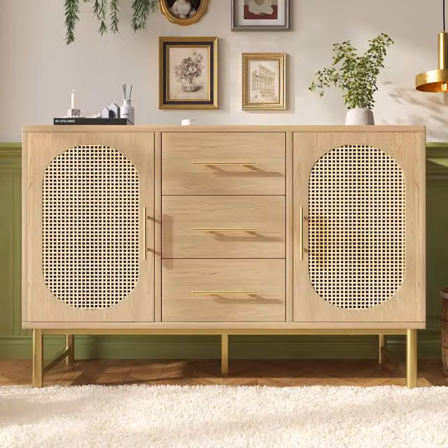 Aosom UK Contemporary Rattan Sideboard in Brown with Woven Rattan-Effect Front and Metal Handles, W: 120 cm, D: 40 cm, H: 74 cm – 1
