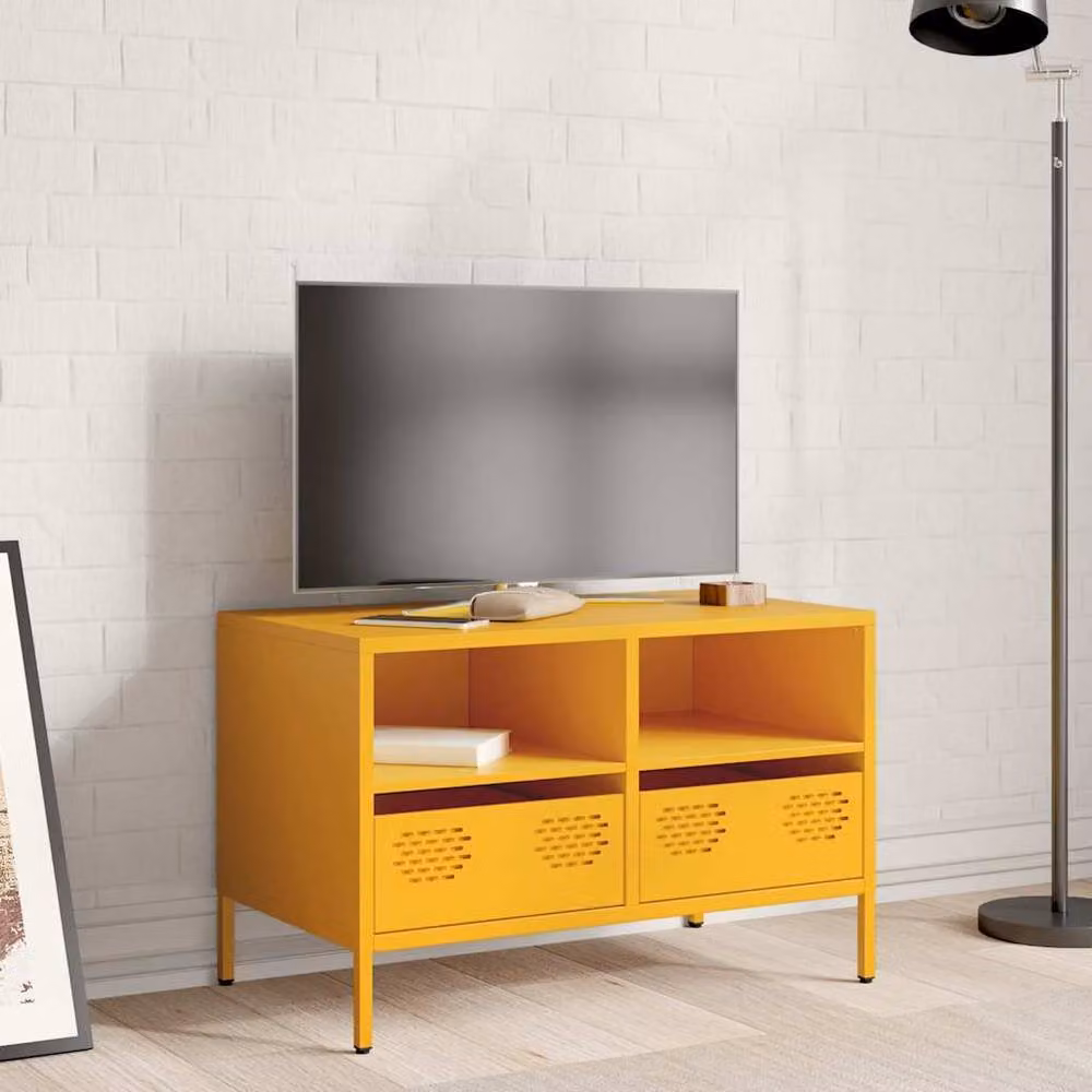 Berkfield Home Industrial TV Cabinet in Mustard Yellow, W/D/H: 68 x 39 x 43.5 cm – 3