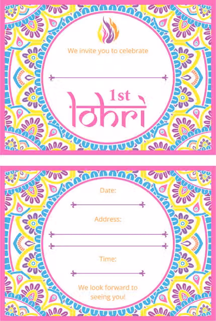 Peacock Supplies My First Lohri Invitations in Purple and Multicolour Paper