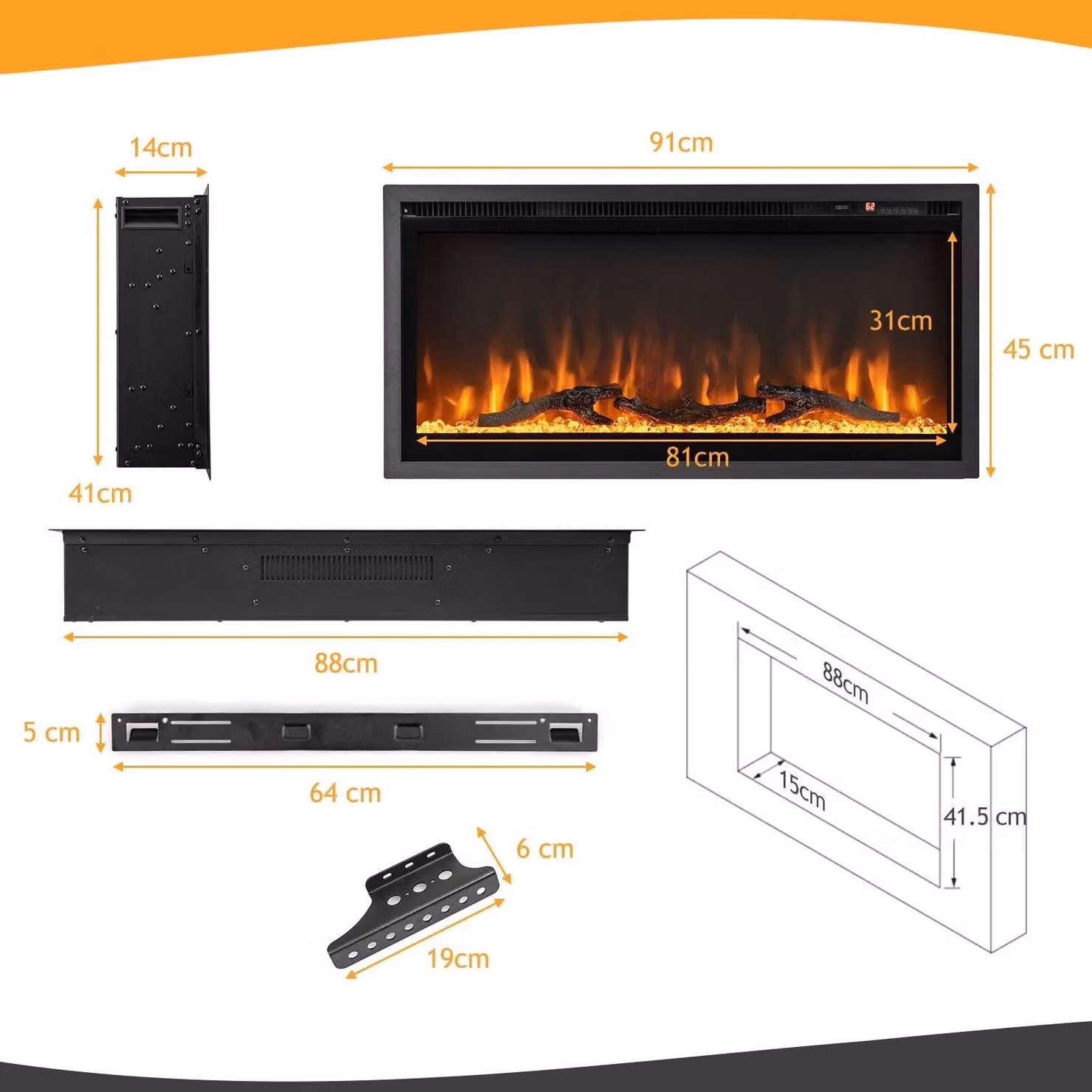 Costway 36 Inch Black Electric Wall-Mounted or Freestanding Glass Fireplace – 2