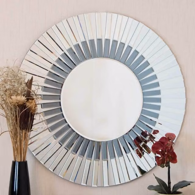 MirrorOutlet Langdale Stylised Circular Venetian Wall Mirror in Blue, Diameter: 80 cm