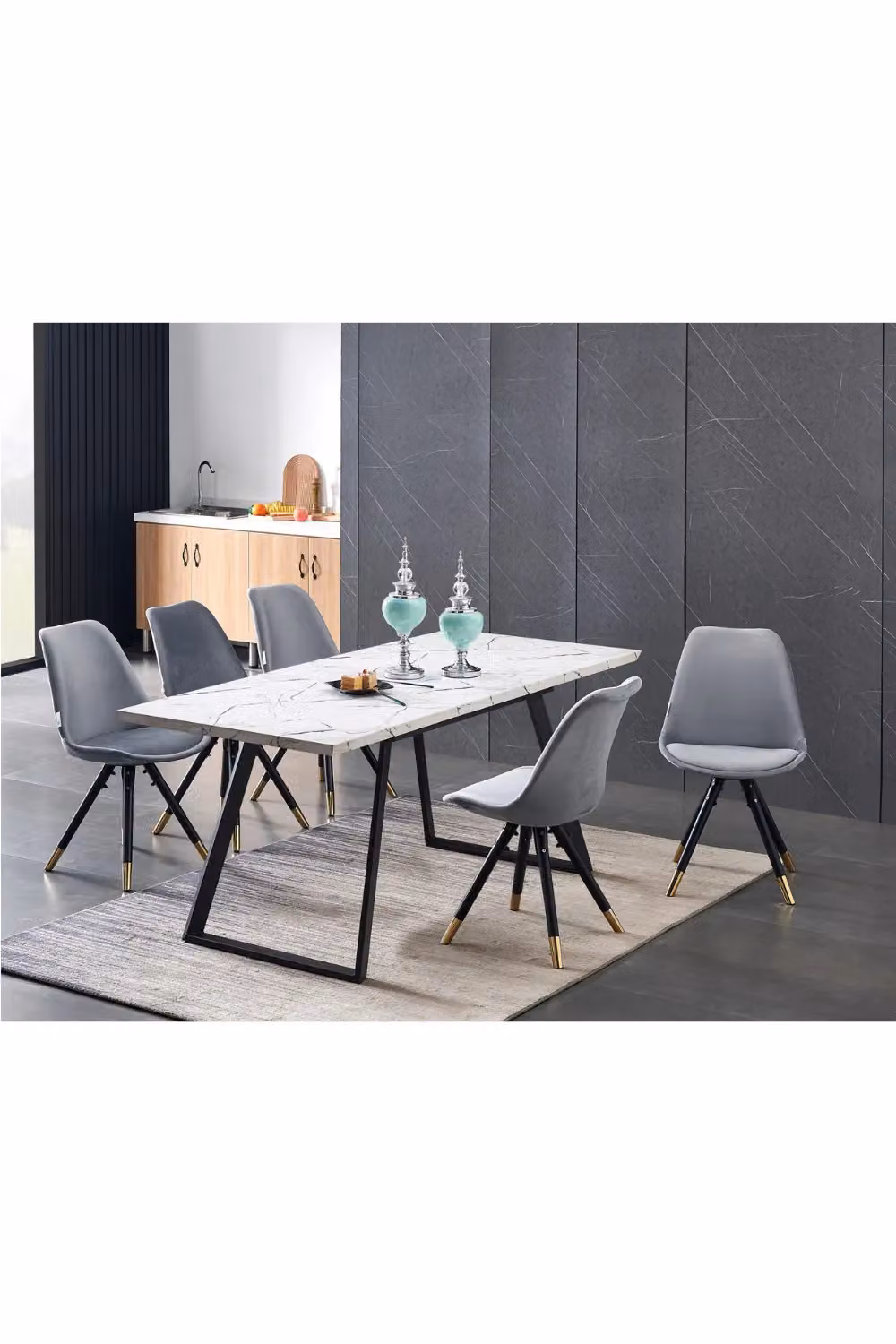 Life Interiors Sofia Ergonomic Modern Dining Chair Upholstered in Light Grey Velvet with Gold Metal Legs – 5