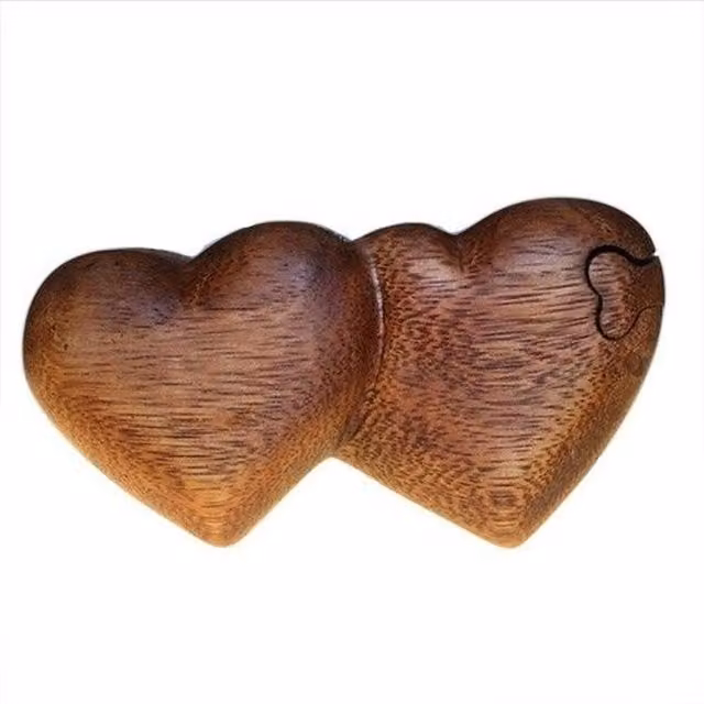 KDMK Bali Magic Box Twin Hearts Wooden Puzzle Gift in Brown